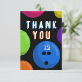 Verjaardagsfeestje Bowling Cosmic Bowling Neon Bla Bedankkaart (Staand voorkant)