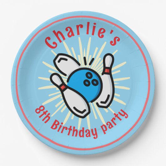 Verjaardagsfeestje bowling papieren bord voor Char (Voorkant)