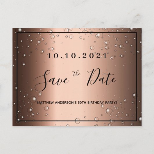 Verjaardagsfeestje brons zwart bewaar de datum briefkaart (Voorkant)