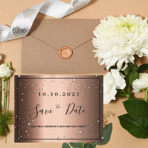 Verjaardagsfeestje brons zwart bewaar de datum briefkaart