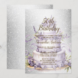 Verjaardagsfeestje Cake Lavendel Bloemen Waterverf Kaart