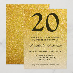 Verjaardagsfeestje Classic Black Gouden Glitter Om Kaart