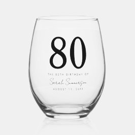 Verjaardagsfeestje Classy Eighty Naam Datum 80ste  Wijnglas Zonder Voet