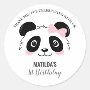 Verjaardagsfeestje Cute Panda Roze Zwart en Wit Ronde Sticker