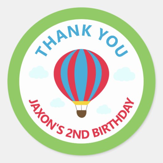 Verjaardagsfeestje Dank u voor hete lucht ballon Ronde Sticker (Voorkant)