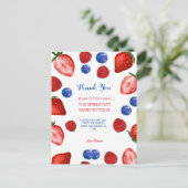 Verjaardagsfeestje dankjewel script, aardbeienthem briefkaart (Staand voorkant)