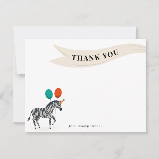 Verjaardagsfeestje Dier Zebra Bedankbrief Bedankkaart (Voorkant)