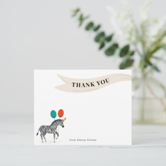 Verjaardagsfeestje Dier Zebra Dank u Nota Bedankkaart (Staand voorkant)