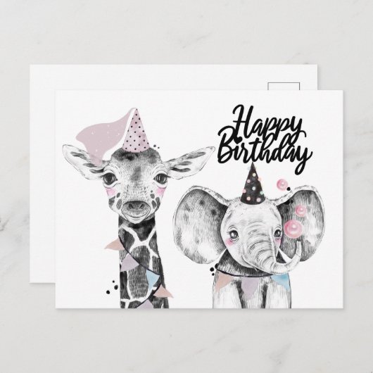 Verjaardagsfeestje Dieren Briefkaart (Voorkant / Achterkant)