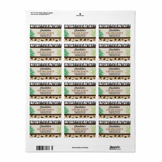 Verjaardagsfeestje Dierenprint Safari Adresetikett Etiket (Full Sheet)