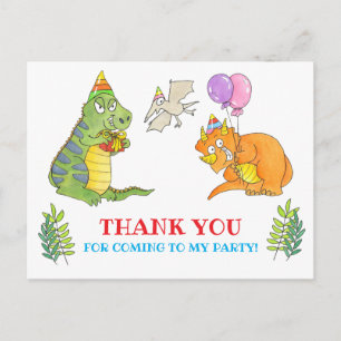 Verjaardagsfeestje dinosauruskind bedankt briefkaart