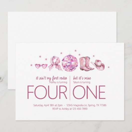 Verjaardagsfeestje - Disco Cowgirl Thema Kaart (Voorkant / Achterkant)