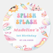 Verjaardagsfeestje Editable Summer Splish Splash Ronde Sticker (Voorkant)