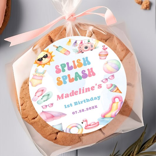 Verjaardagsfeestje Editable Summer Splish Splash Ronde Sticker
