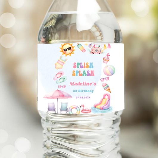 Verjaardagsfeestje Editable Summer Splish Splash Waterfles Etiket