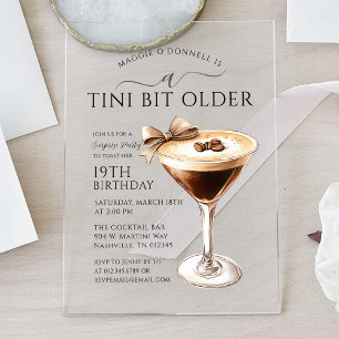 VERJAARDAGSFEESTJE Een Tini beetje ouder Martini 1 Acryl Uitnodigingen