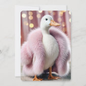 Verjaardagsfeestje eend met een roze bontjas kaart (Voorkant)
