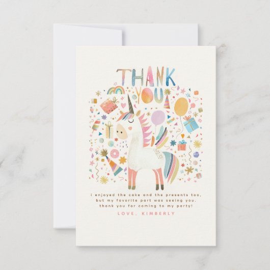 Verjaardagsfeestje Eenhoorn Bedankt (Voorkant)