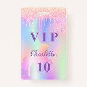 Verjaardagsfeestje eenhoorn glitters naam VIP uitn Badge (Voorkant)