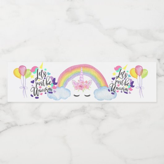 Verjaardagsfeestje Eenhoorns Waterfles Etiket (Enkel label)