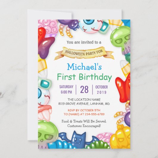 Verjaardagsfeestje eerste Halloween voor baby met Kaart (Voorkant)