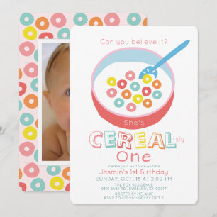 Verjaardagsfeestje Eerste Pink Cereal Girl Foto 1e Kaart