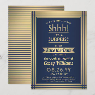 Verjaardagsfeestje Elegant Navyblauw en Goud Save The Date