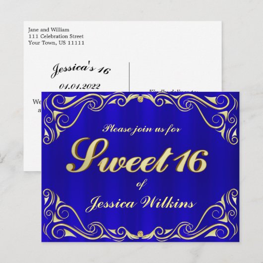 Verjaardagsfeestje Elegant Regal Golden Sweet 16 Aankondigingskaart (Voorkant / Achterkant)