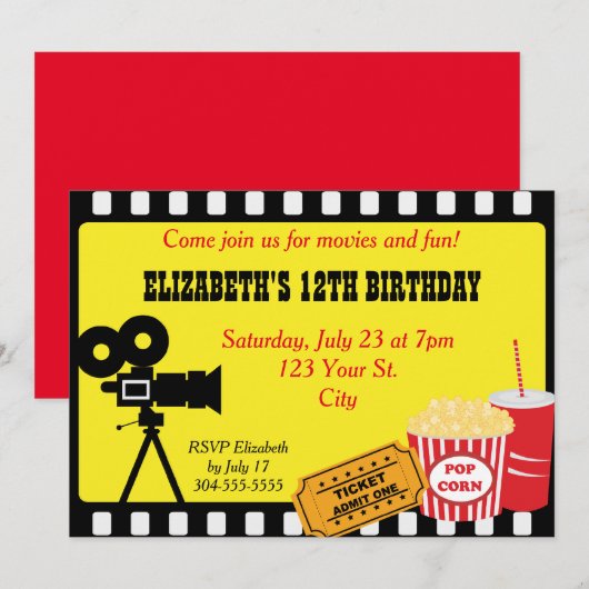 Verjaardagsfeestje Filmavond Kaart (Voorkant / Achterkant)