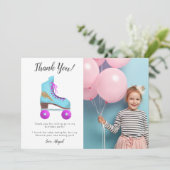 Verjaardagsfeestje Foto met Oude Roller Schaatsen Bedankkaart (Staand voorkant)