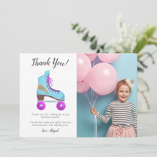 Verjaardagsfeestje Foto met Oude Roller Schaatsen Bedankkaart (Staand voorkant)
