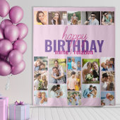 Verjaardagsfeestje Fotocollage Roze Aangepaste Ach Wandkleed