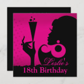 Verjaardagsfeestje fuchsia 18 jaar kaart (Voorkant / Achterkant)