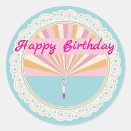 Verjaardagsfeestje Fun Party Beker, Roze Regenboog Ronde Sticker