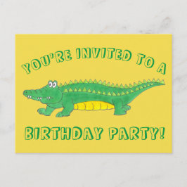 Verjaardagsfeestje Geel Groen Alligator Krokodil Uitnodiging Briefkaart