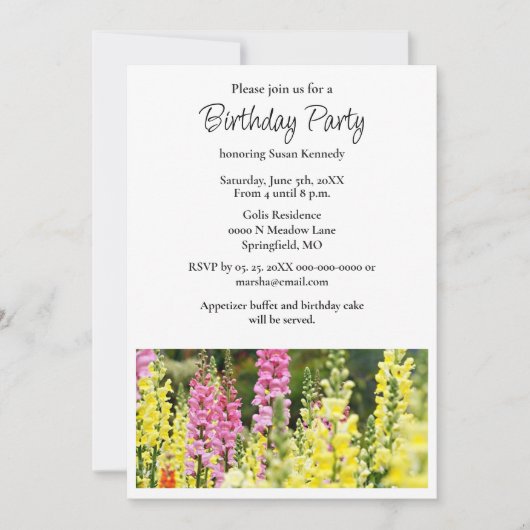 Verjaardagsfeestje Geel Roze Bloem Uitnodiging (Voorkant)