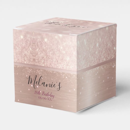 Verjaardagsfeestje glitter roos gouden metallic na bedankdoosjes (Voorkant Zijde)