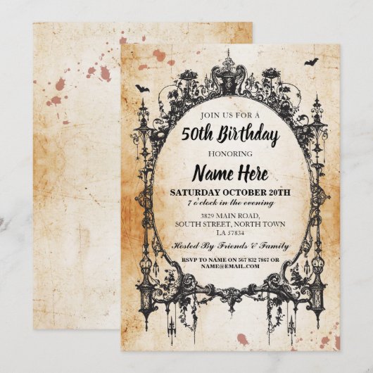 Verjaardagsfeestje Gotisch Lijst Nodig Halloween u Kaart (Voorkant / Achterkant)