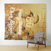 Verjaardagsfeestje Goud Druppelend | Glitter Pauw Wandkleed (In Situ (horizontaal))