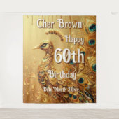 Verjaardagsfeestje Goud Druppelend | Glitter Pauw Wandkleed (Voorkant)