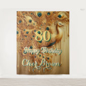 Verjaardagsfeestje Goud Druppelend | Glitter Pauw Wandkleed (Voorkant)