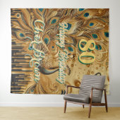 Verjaardagsfeestje Goud Druppelend | Glitter Pauwe Wandkleed (In Situ (horizontaal))