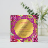 Verjaardagsfeestje Gouden Bloemen Pioen Roze Groen Kaart (Staand voorkant)