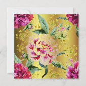 Verjaardagsfeestje Gouden Bloemen Pioen Roze Groen Kaart (Achterkant)