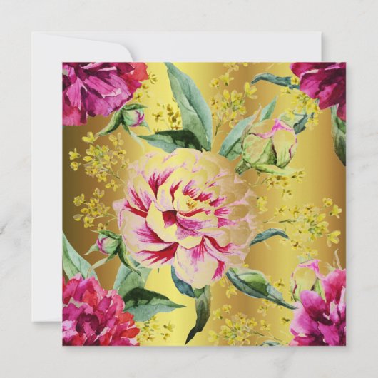 Verjaardagsfeestje Gouden Bloemen Pioen Roze Groen Kaart (Achterkant)