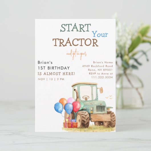 Verjaardagsfeestje Groene tractor en Boerderij Kin Kaart (Staand voorkant)