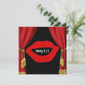 Verjaardagsfeestje Grote Lippen Gordijnen Uitnodig Kaart (Staand voorkant)