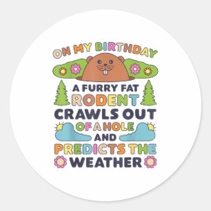 Verjaardagsfeestje Groundhog Day Grappige Harige V Ronde Sticker