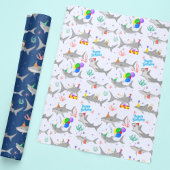 Verjaardagsfeestje haaien inpakpapier vel