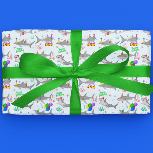 Verjaardagsfeestje haaien inpakpapier vel